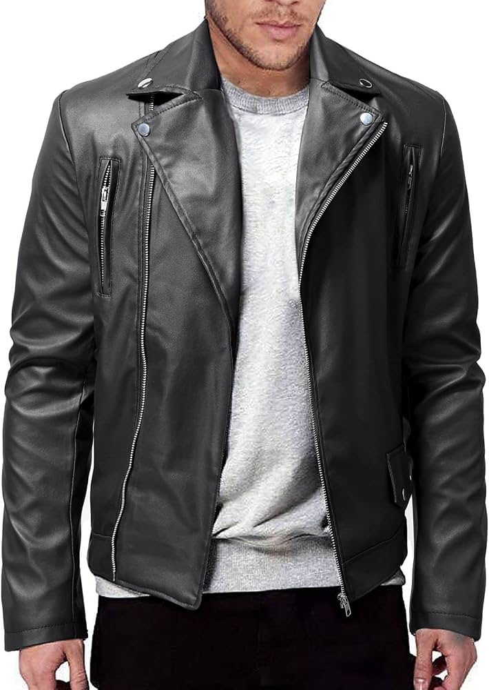 chaqueta-de-cuero-358tym-1.jpg CBROOT Chaqueta Cuero para Hombre Chaqueta De Cuero para Hombres Primavera Color Sólido Cremallera Delgada Hombres De Manga Larga Cardigan Lapel Chaqueta De Motocicleta Streetwear Ropa Exterior : Amazon.es: Moda - Imagen 1