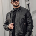 Hombre Chaqueta de cuero biker forrada Negro Bolf 92531