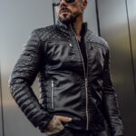 Chaqueta biker de cuero para hombre negro Bolf 11Z8002