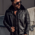 Chaqueta de cuero con pelo para hombre negro Bolf 11Z8013