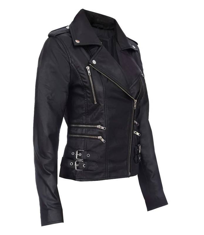 chaqueta-de-cuero-mujer-222zoy-1.jpg Chaqueta biker de cuero 100% napa negra mujer Ladies Nappa Leather S083 OSX - Imagen 1