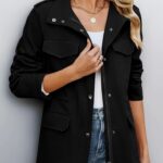 CMTOP Chaqueta Entretiempo Mujer Ligero Corto, Algodón Militar Chaquetas Sahariana Multibolsillos Cazadora, Elegante Casual Jacket Sólido Blouson para Primavera Otoño Verano(Negro,S): Amazon.es: Moda