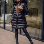 Chaqueta larga acolchada abrigo de invierno con capucha para mujer negro Bolf 5M3162