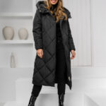 Chaqueta larga acolchada abrigo de invierno con capucha para mujer negro Bolf 5M3173