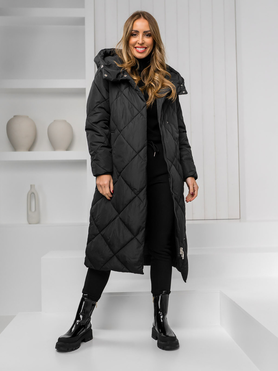 chaqueta-larga-mujer-012vrf-1.jpg Chaqueta larga acolchada abrigo de invierno con capucha para mujer negro Bolf 5M3173 - Imagen 1