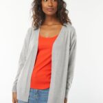 Chaqueta larga de punto fino Gris