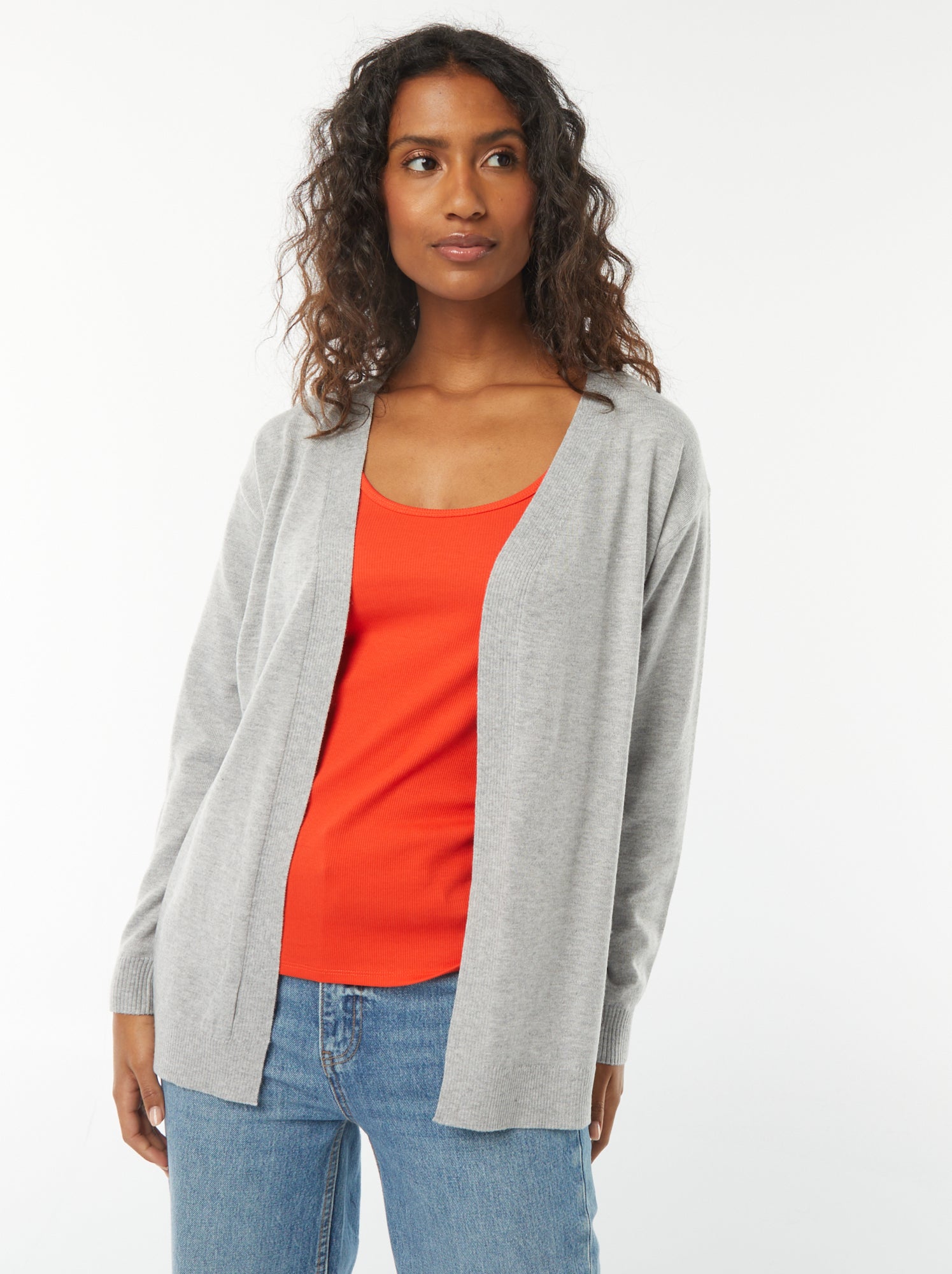 chaqueta-larga-mujer-197jlx-1.jpg Chaqueta larga de punto fino Gris - Imagen 1