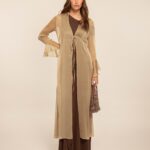 Chaqueta larga de mujer de gasa con lazada y volantes The Are Marrón 34/XS