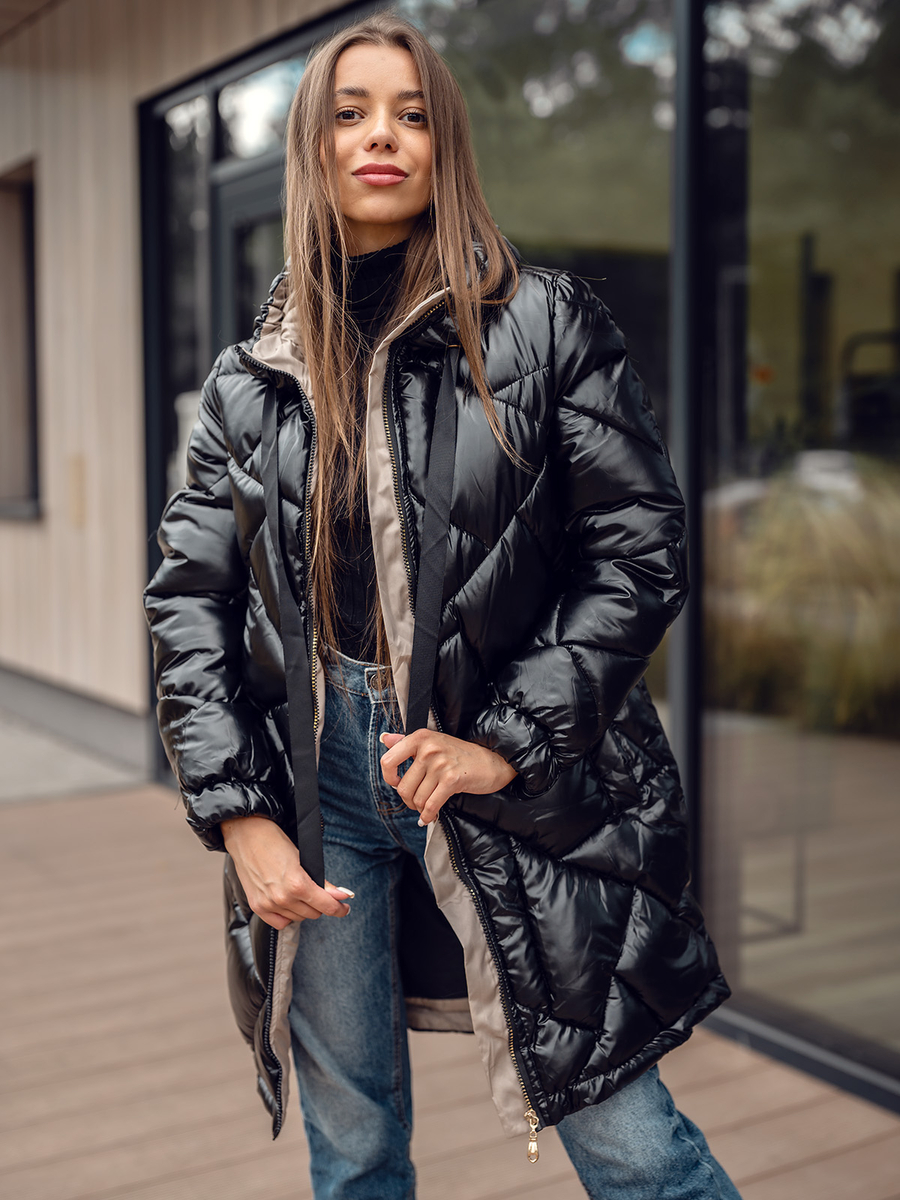 chaqueta-larga-mujer-259lie-1.jpg Chaqueta larga acolchada abrigo de invierno con capucha para mujer negro Bolf 5M3189 - Imagen 1
