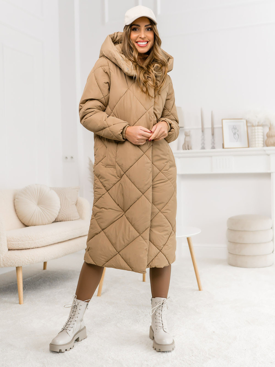 chaqueta-larga-mujer-414gbw-1.jpg Chaqueta larga acolchada abrigo de invierno con capucha para mujer camel Bolf 5M3173 - Imagen 1