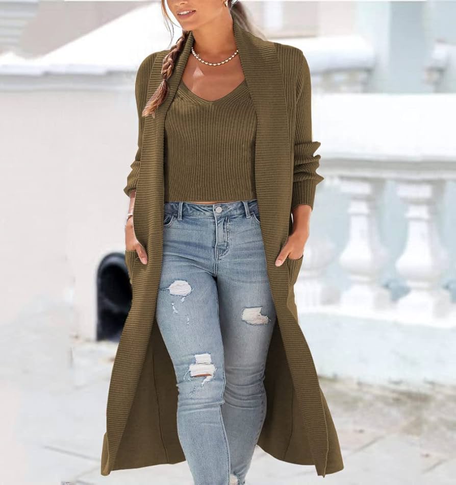 chaqueta-larga-mujer-445ntn-1.jpg Chaqueta Mujer,Cárdigans De Punto Largo Para Mujer Abrigo 2 Piezas Moda Liso Café Acanalado Camisola Suéteres Cárdigan Manga Larga Cárdigan Frontal Abierto Primavera Casual Suelta Chaqueta De P : Amazon.es: Moda - Imagen 1
