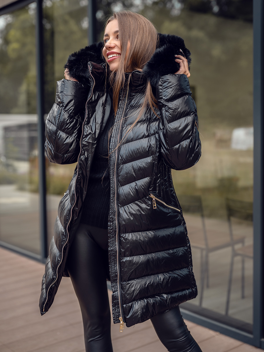 chaqueta-larga-mujer-868cyi-1.jpg Chaqueta larga acolchada abrigo de invierno con capucha para mujer negro Bolf 5M3162 - Imagen 1