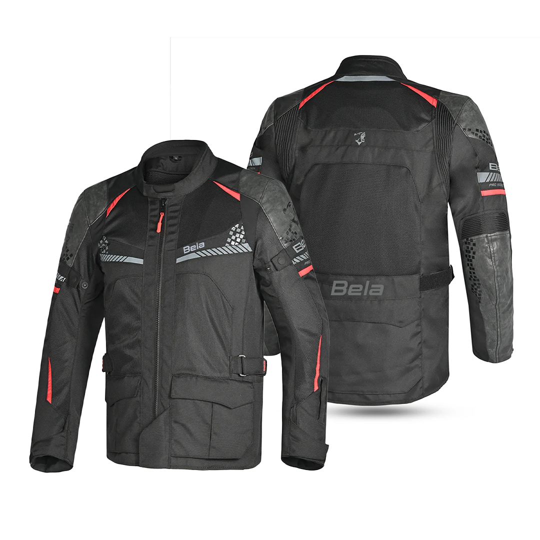 chaqueta-moto-541raj.png BELA ONSAKER CHAQUETA DE MOTO DE HOMBRE TEXTIL NEGRO ROJO - Imagen 1