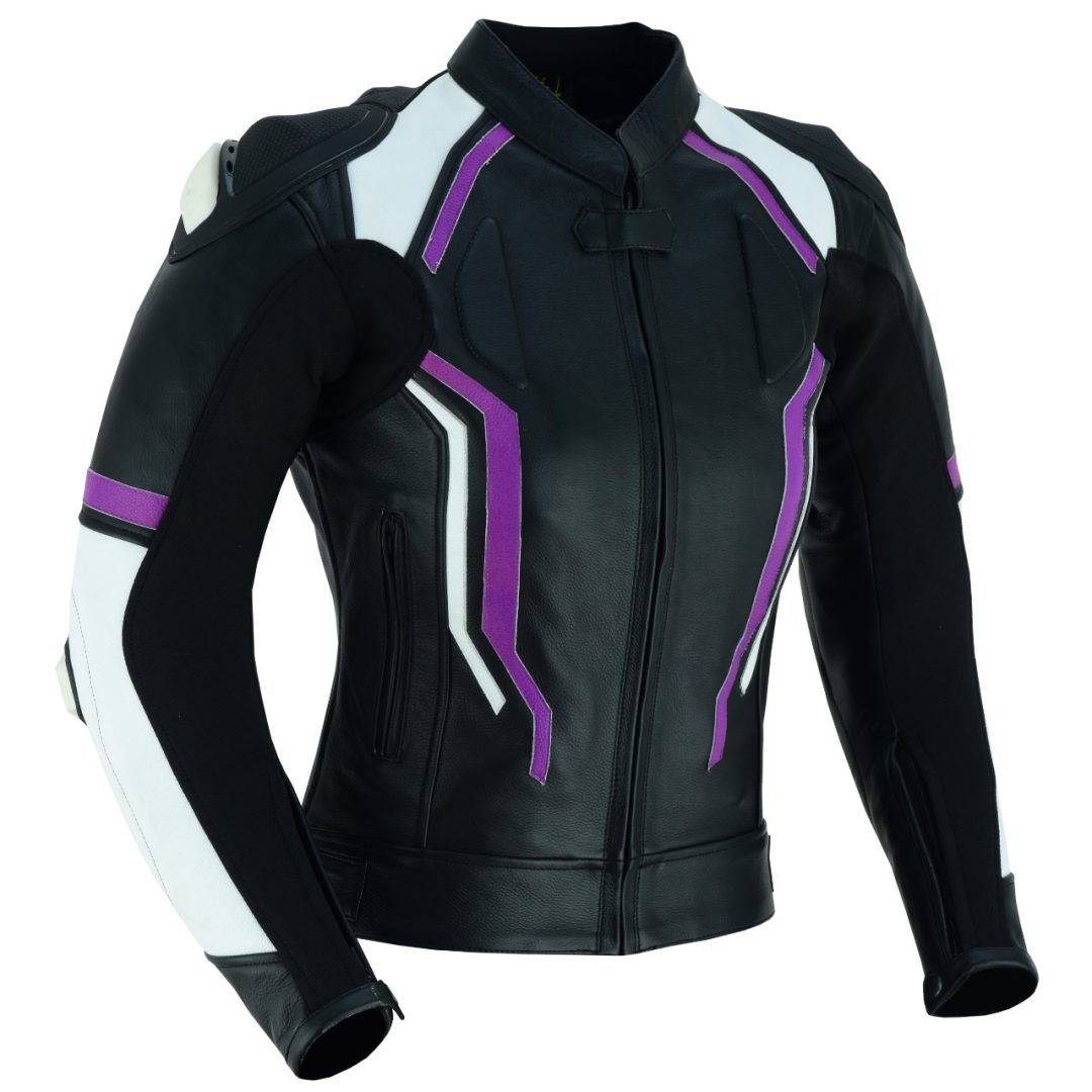 chaqueta-moto-mujer-565lnl-1.jpg CHAQUETA DE MOTO EN CUERO PARA CHICAS CON PROTECCIONES DE TITANIO/ JF 17 C LILA MORADO - Imagen 1