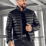 Chaqueta acolchada de cuero para hombre negro Bolf 0021B