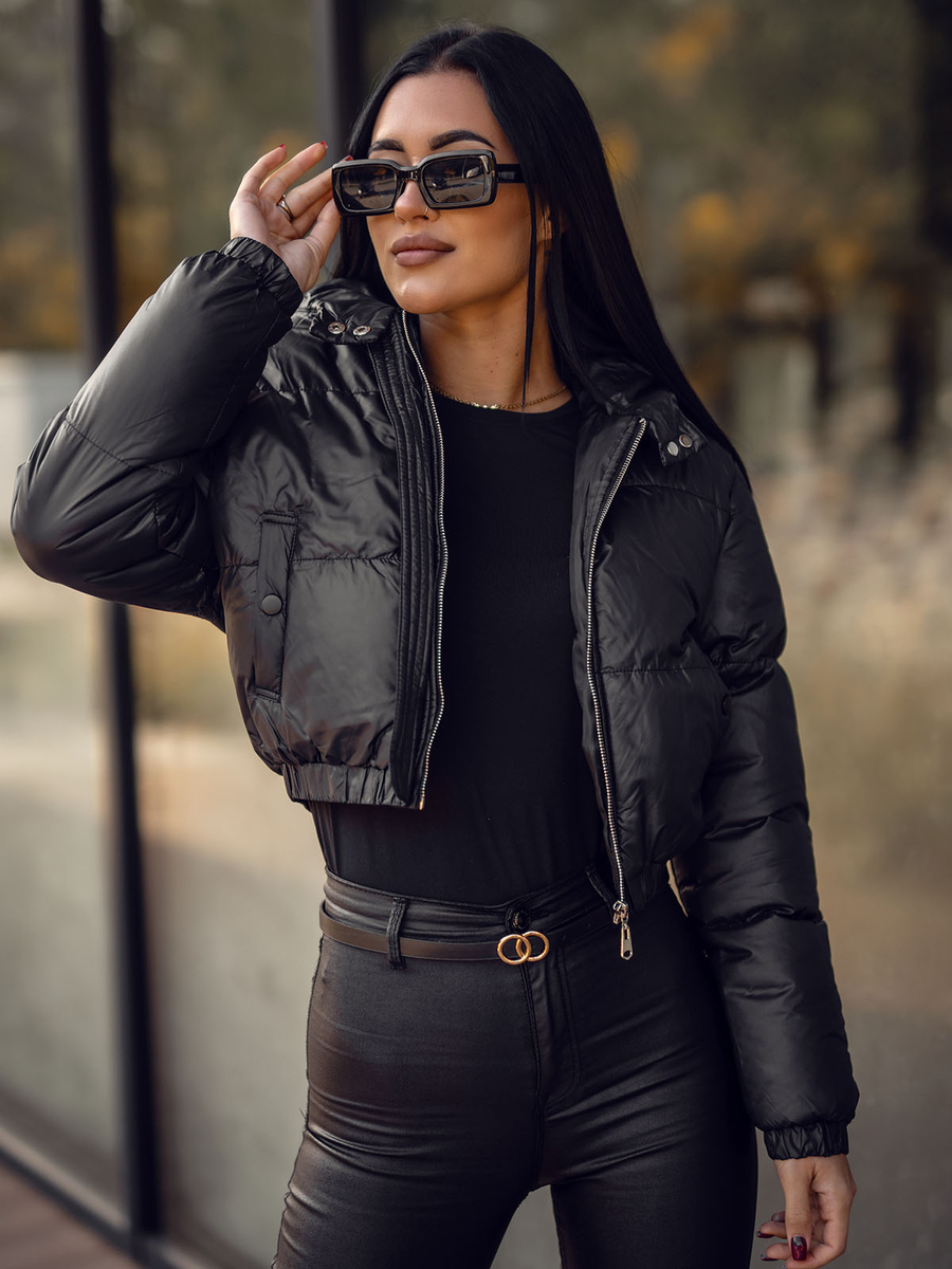 chaqueta-negra-mujer-886aks-1.jpg Chaqueta corta de invierno acolchada con capucha para mujer negro Bolf 5M3260 - Imagen 1