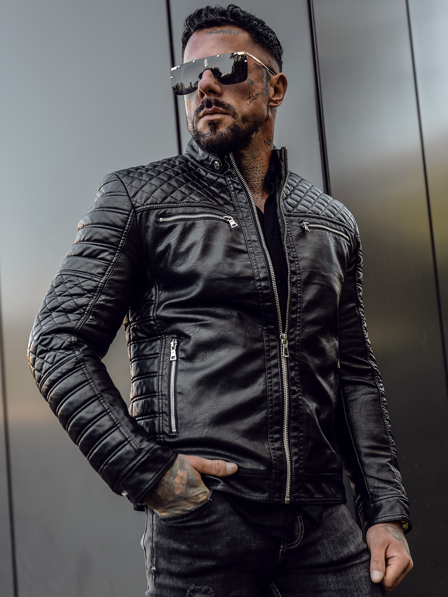 chaqueta-piel-hombre-097aan-1.jpg Chaqueta biker de cuero para hombre negro Bolf 11Z8002 - Imagen 1