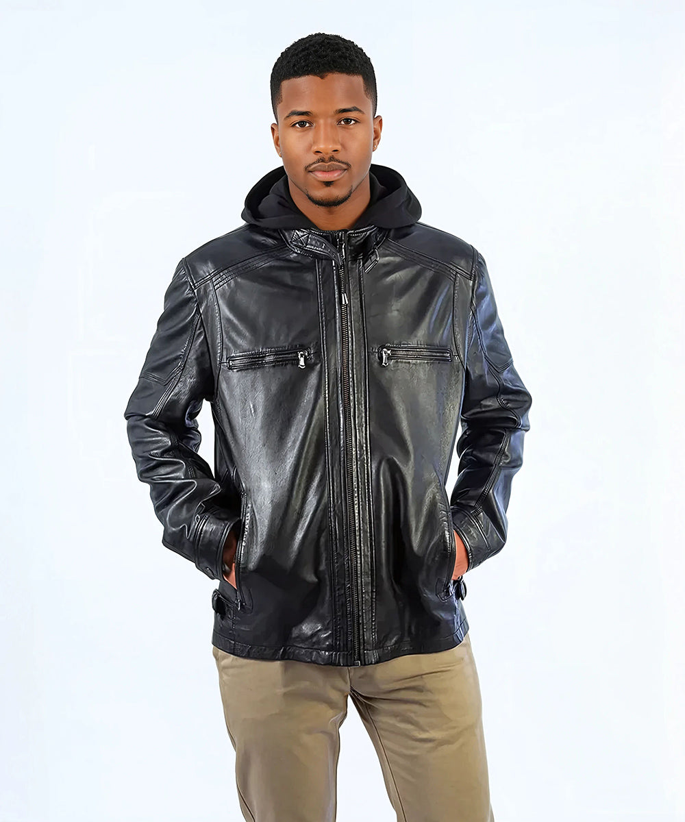 chaqueta-piel-hombre-303gvd-1.jpg Cazadora de napa acolchada con capucha hombre - Imagen 1