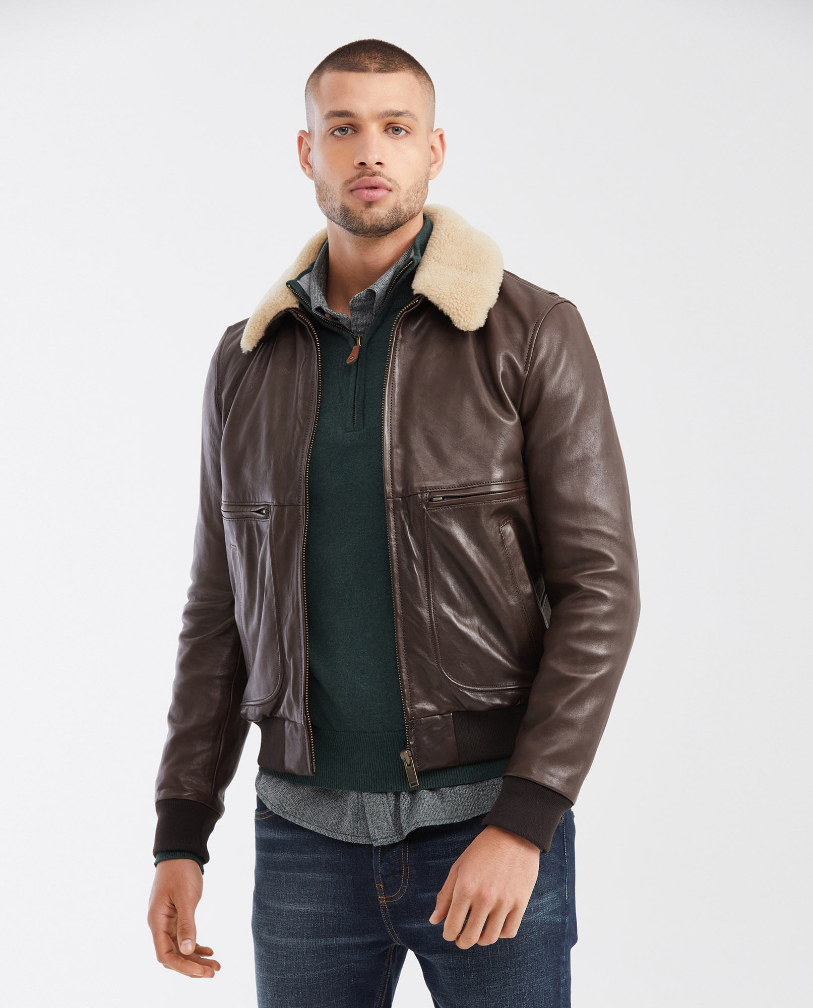 chaqueta-piel-hombre-356ich-1.jpg Chaqueta Acolchada Zalando Cazadora Cuero Hombre Zalando Chaqueta Vaquera Cuello Mao Capucha Abrigo Pelo Sintetico - Imagen 1