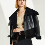Denny&Dora Chaqueta de cuero y borrego para mujer Chaqueta bomber B 3 de piel de oveja (Negro, S): Amazon.es: Moda