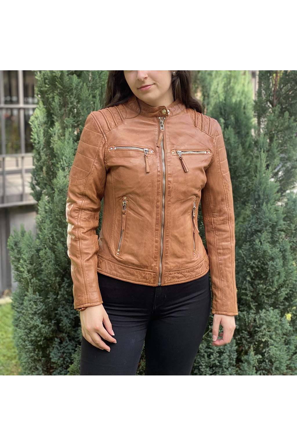 chaqueta-piel-mujer-378dnd-1.jpg Cazadora cuero ldmdp tan - Imagen 1