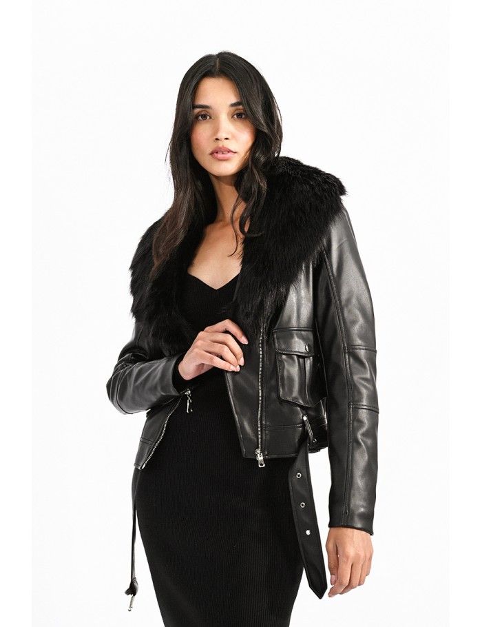 chaqueta-piel-mujer-392fnn-1.jpg chaqueta poli piel y pelito negra - Imagen 1