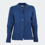 Chaqueta mujer punto grueso cuello redondo franja de rombos en relieve