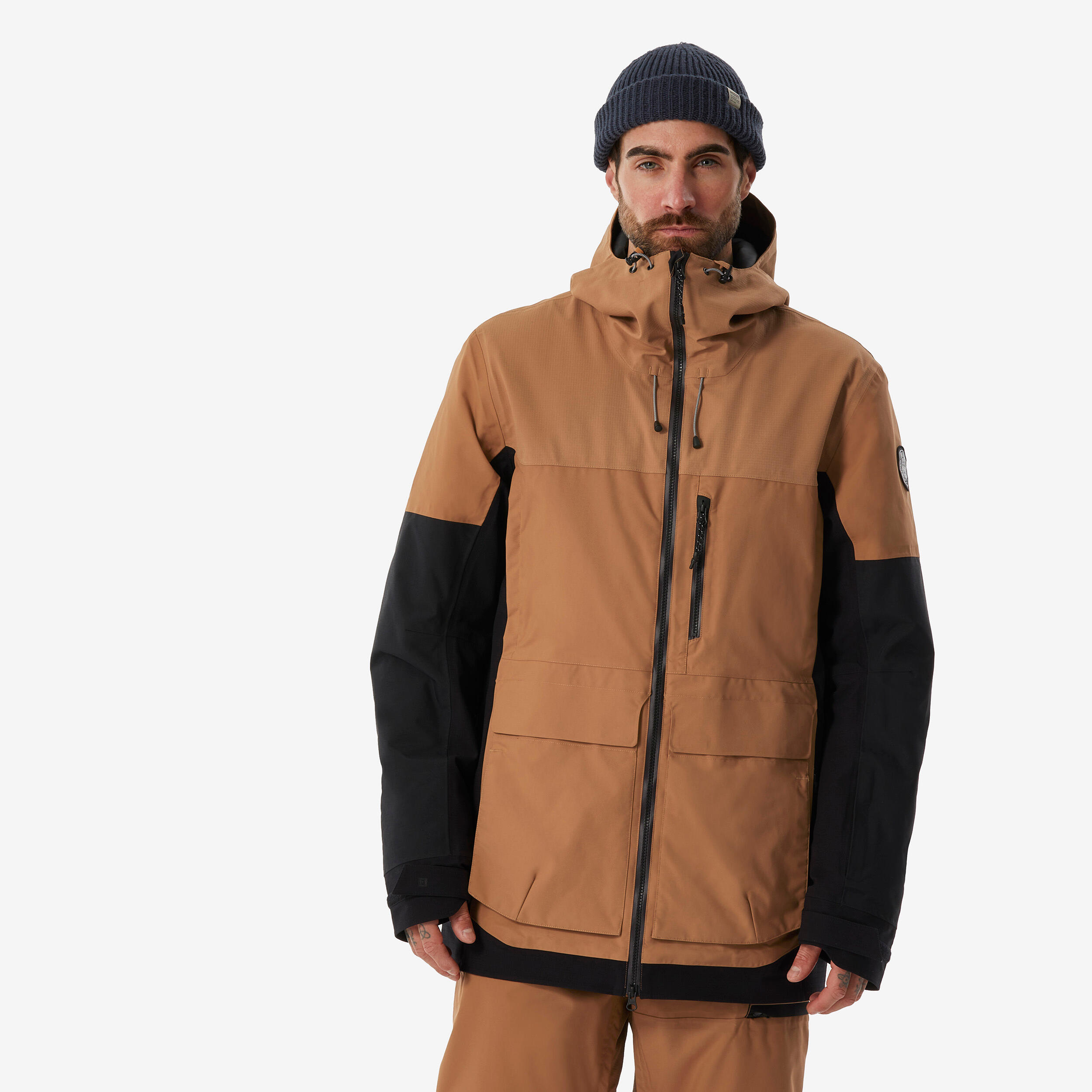 chaqueta-snowboard-895bae-1.jpg Chaqueta snowboard cálida y resistente hombre, SNB 500 ziprotect camel y negro - Imagen 1
