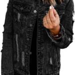 Chaqueta Vaquera Mujer,Chaqueta De Mezclilla De Algodón Lavado Desgastado Para Mujer, Solapa Negra, Deshilachada, Rasgada, Moda Primavera Otoño, Tops Cortos, Corte Holgado, Abrigo Vintage, Chaquet : Amazon.es: Moda