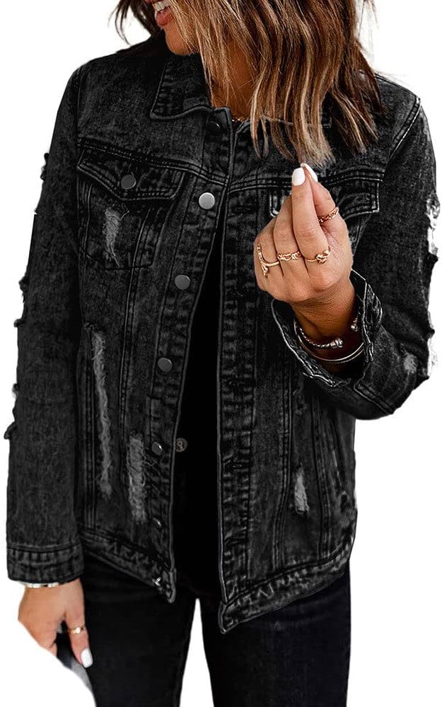 chaqueta-vaquera-mujer-102hne-1.jpg Chaqueta Vaquera Mujer,Chaqueta De Mezclilla De Algodón Lavado Desgastado Para Mujer, Solapa Negra, Deshilachada, Rasgada, Moda Primavera Otoño, Tops Cortos, Corte Holgado, Abrigo Vintage, Chaquet : Amazon.es: Moda - Imagen 1