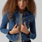 Chaqueta Denim Slim Fit Casual Manga Larga Cuello Clásico Chaqueta Vaquera Slim Fit Para Mujer | Corte Entallado Con Cierre Clásico | Poliéster Resistente Para Looks Casuales