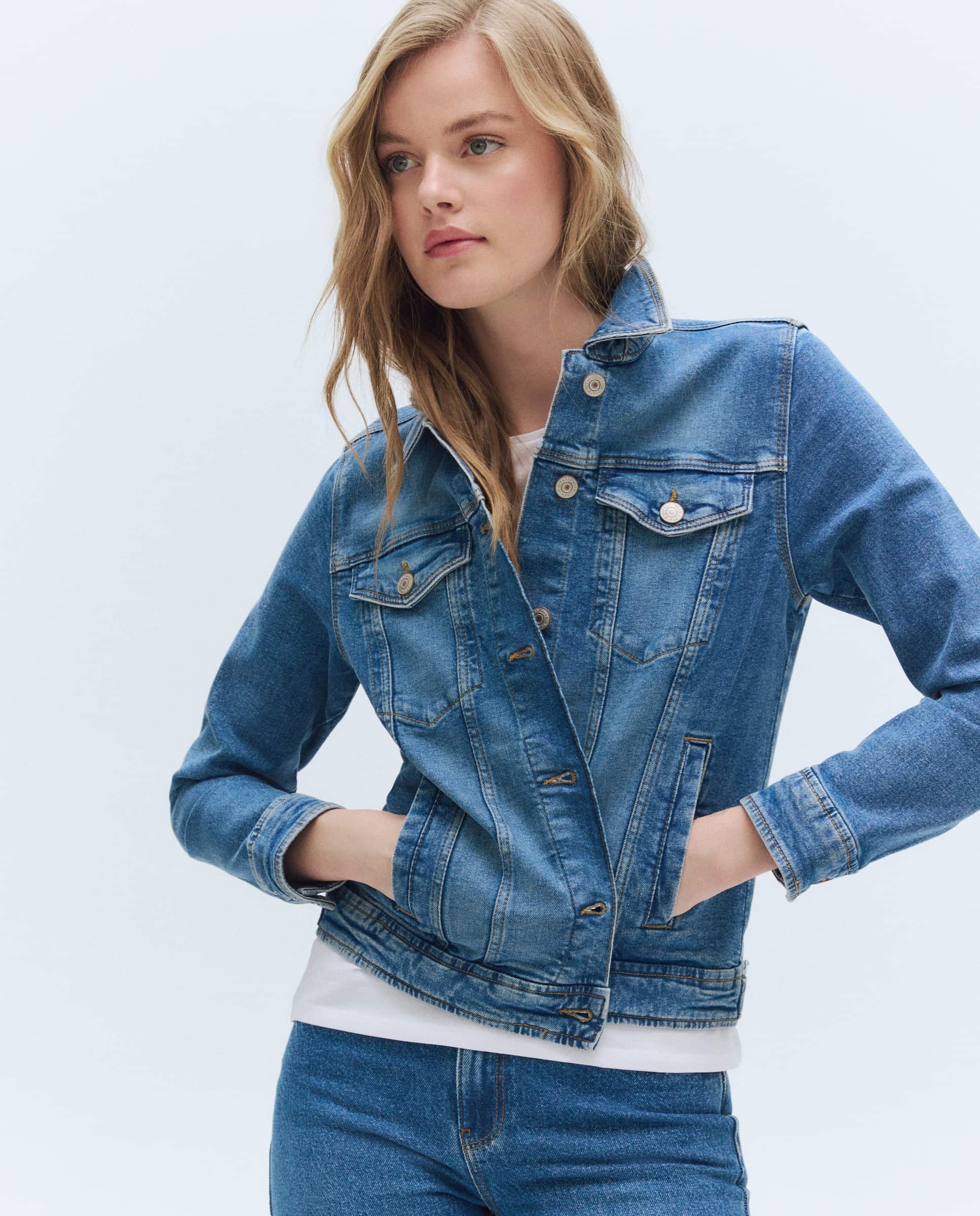 chaqueta-vaquera-mujer-611kpj-1.jpg Cazadora vaquera de mujer entallada Easy Wear Azul índigo 34/XS - Imagen 1
