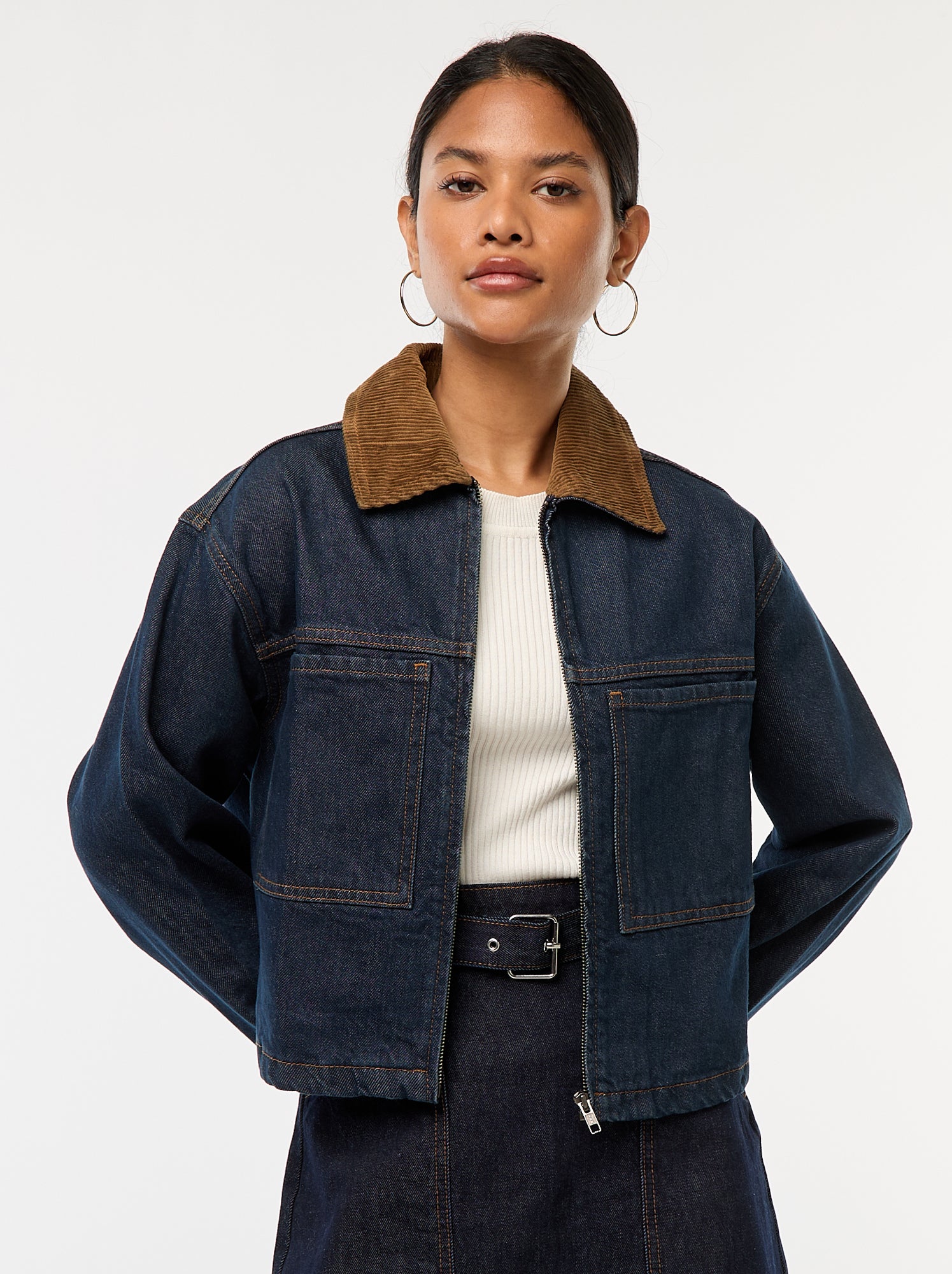 chaqueta-vaquera-mujer-852bpq-1.jpg Chaqueta vaquera con cuello de canalé Azul - Imagen 1