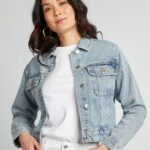 Chaqueta vaquera de manga larga con bolsillos en el pecho con solapa AZUL