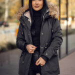 Chaqueta parka de invierno con capucha 2en1 para mujer negro Bolf 16M9199