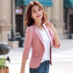 Blazers y chaquetas de mujer de oficina con muescas de verano abrigo rosa informal chaqueta elegante Compra barata en Joom