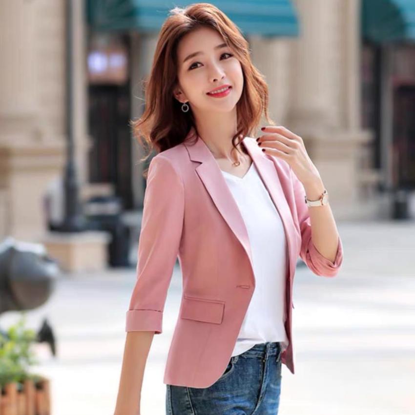 chaquetas-de-mujer-131shr-1.jpg Blazers y chaquetas de mujer de oficina con muescas de verano abrigo rosa informal chaqueta elegante Compra barata en Joom - Imagen 1