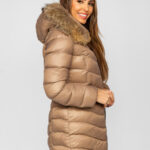 Chaqueta larga acolchada abrigo de invierno con pelo natural para mujer marrón Bolf M688 MARRÓN