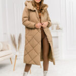 Chaqueta larga acolchada abrigo de invierno con capucha para mujer camel Bolf 5M3173