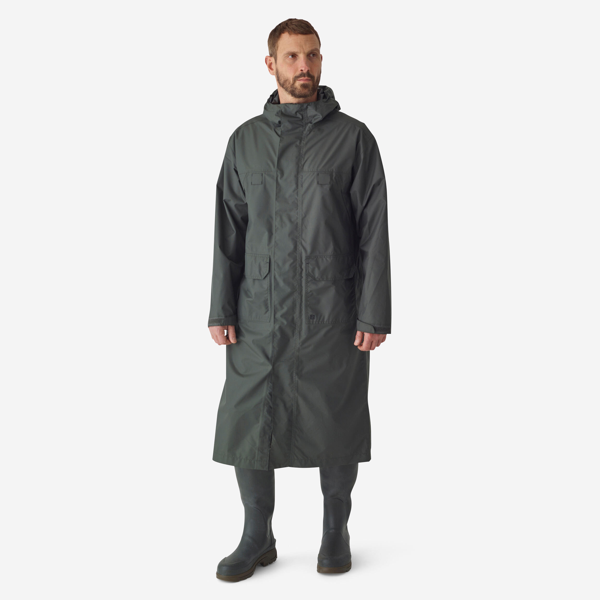 decathlon-chubasquero-724cyw-1.jpg Chubasquero Largo Poncho Caza Solognac 500 Adulto Chaqueta Verde Impermeable - Imagen 1