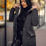 Chaqueta parka de invierno con capucha 2en1 para mujer negro Bolf 16M9199