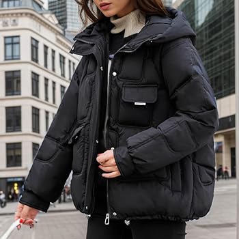 plumifero-mujer-409vyf-1.jpg Cazadora Mujer Invierno Color Liso con Capucha Manga Larga Ropa Mujer Invierno 2025 Cremallera con Bolsillo Único Suave Anchos Chaquetas Casual Funcional Plumiferos Negro S: Amazon.es: Moda - Imagen 1
